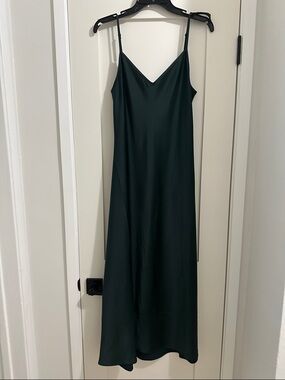House of Harlow 1960 Dark Green Satin Maxi Slip Dress with crop sweater top